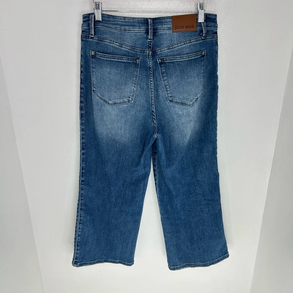 Judy Blue Wide Leg Crop Jeans Women’s 7/28 Medium Wash Braided Side 30x23.5 - Picture 8 of 14